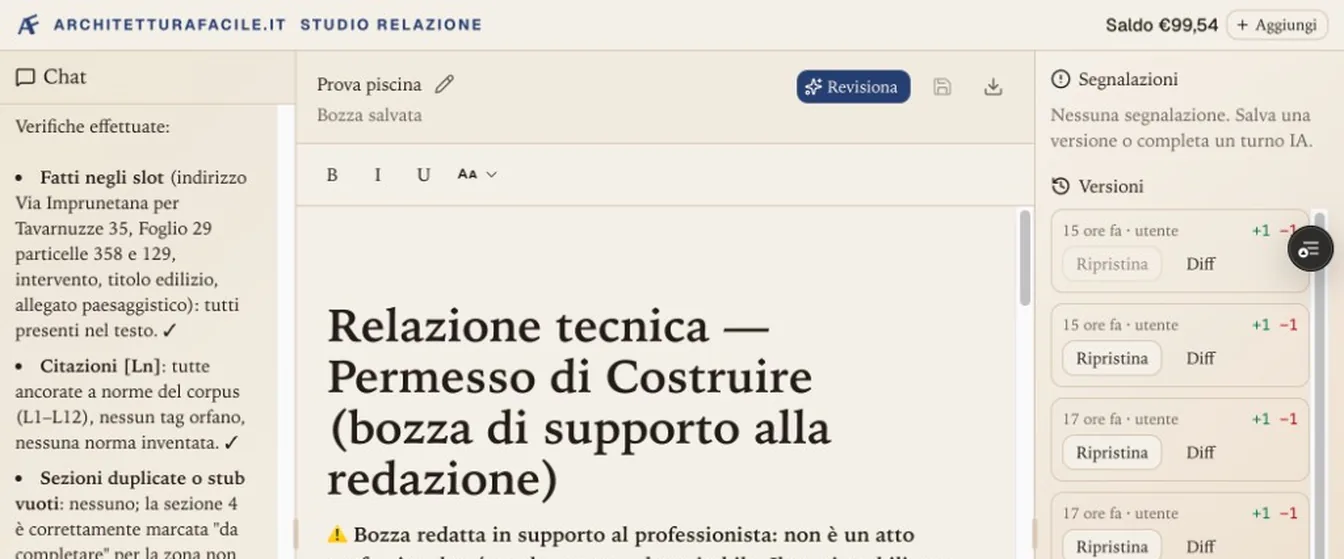 Anteprima Studio: chat, editor della relazione e segnalazioni
